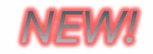The word "NEW!" in gray uppercase letters with a red glowing outline.